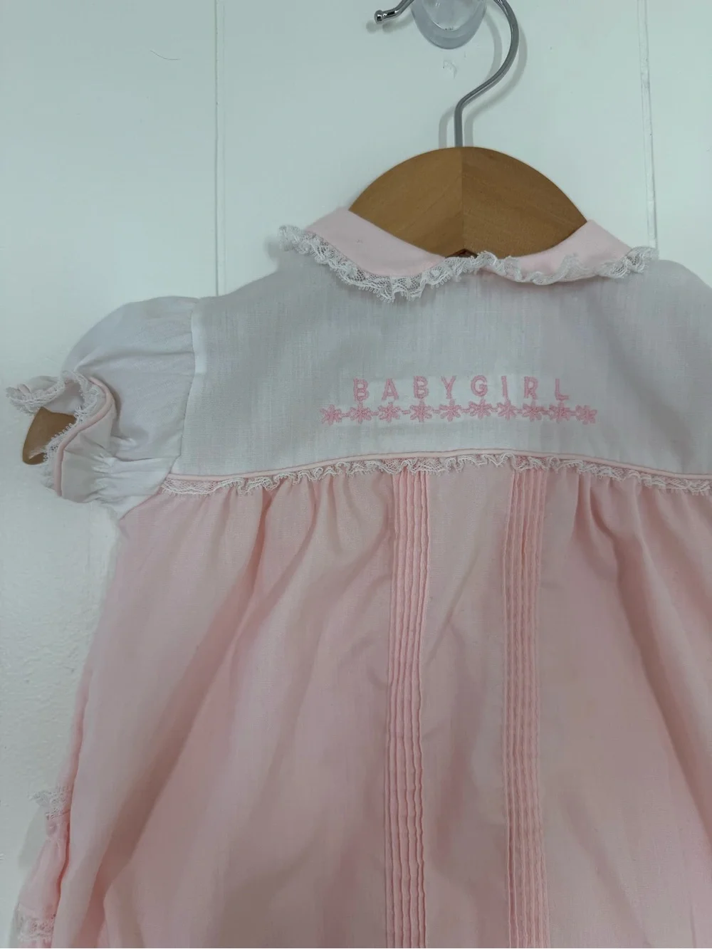 Toddle Tyke Vintage Embroidered “Babygirl” Pink Bubble Romper